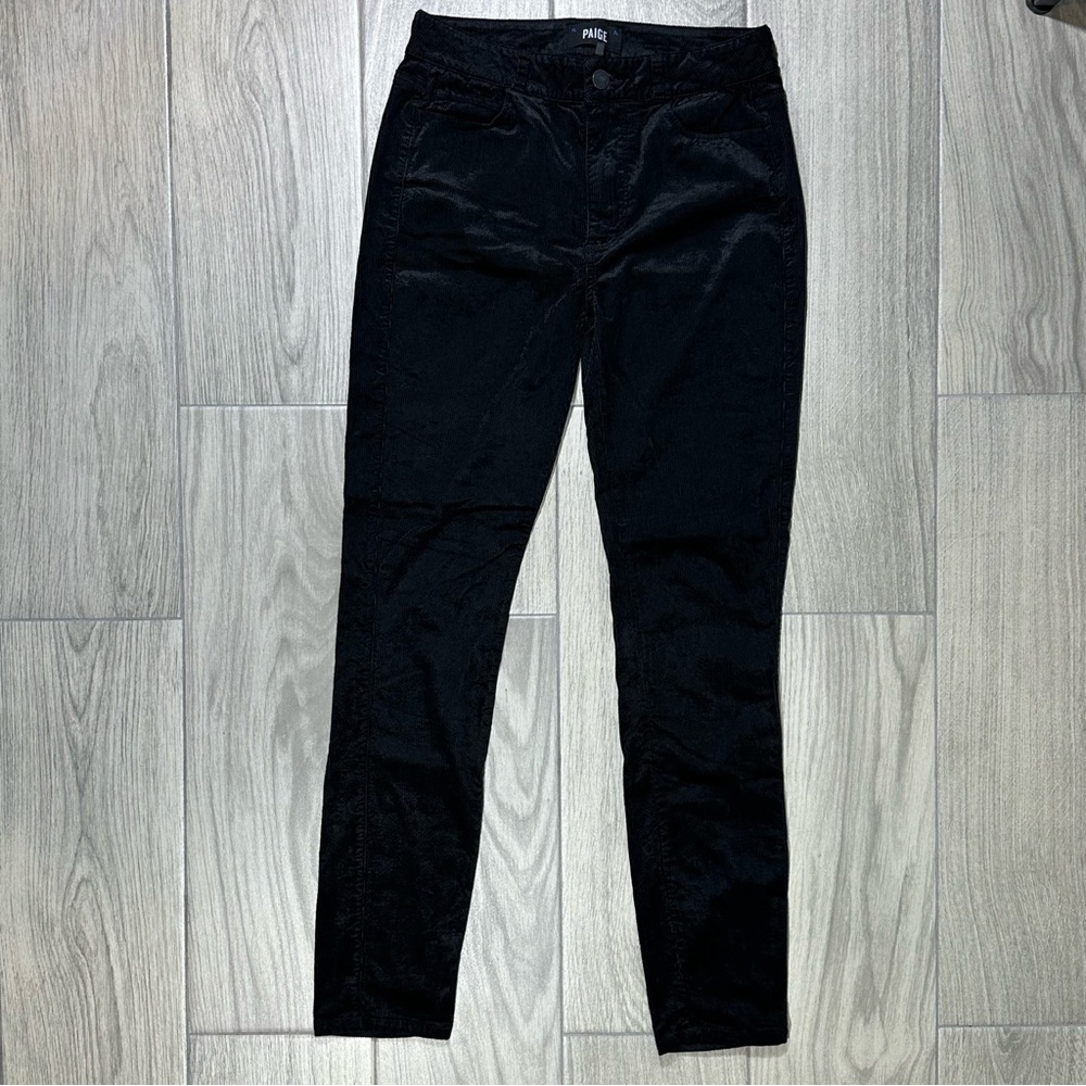 PAIGE HOXTON Ultra Skinny Black Velvet Corduroy Mid Rise Jeans 27 - Picture 1 of 10